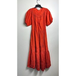 THE GREAT. Women's Tiered Maxi Dress Orange Puff Sleeve Peasant Style Size 0